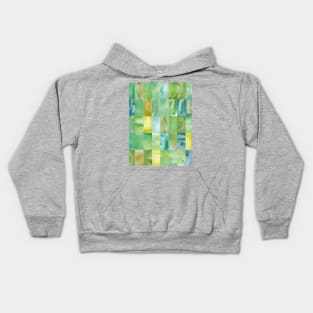 Abstract Minimal Green Watercolour Mosaic Collage. Kids Hoodie